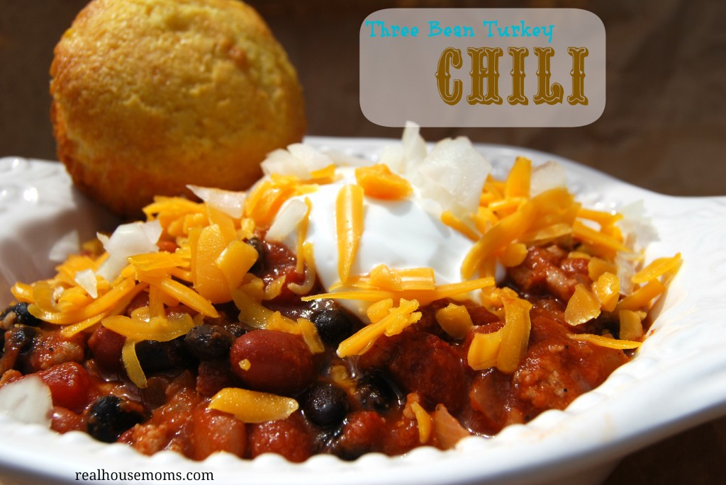 Three Bean Turkey Chili #realhousemoms.com Three Bean Turkey Chili