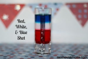 red, white, blue shot