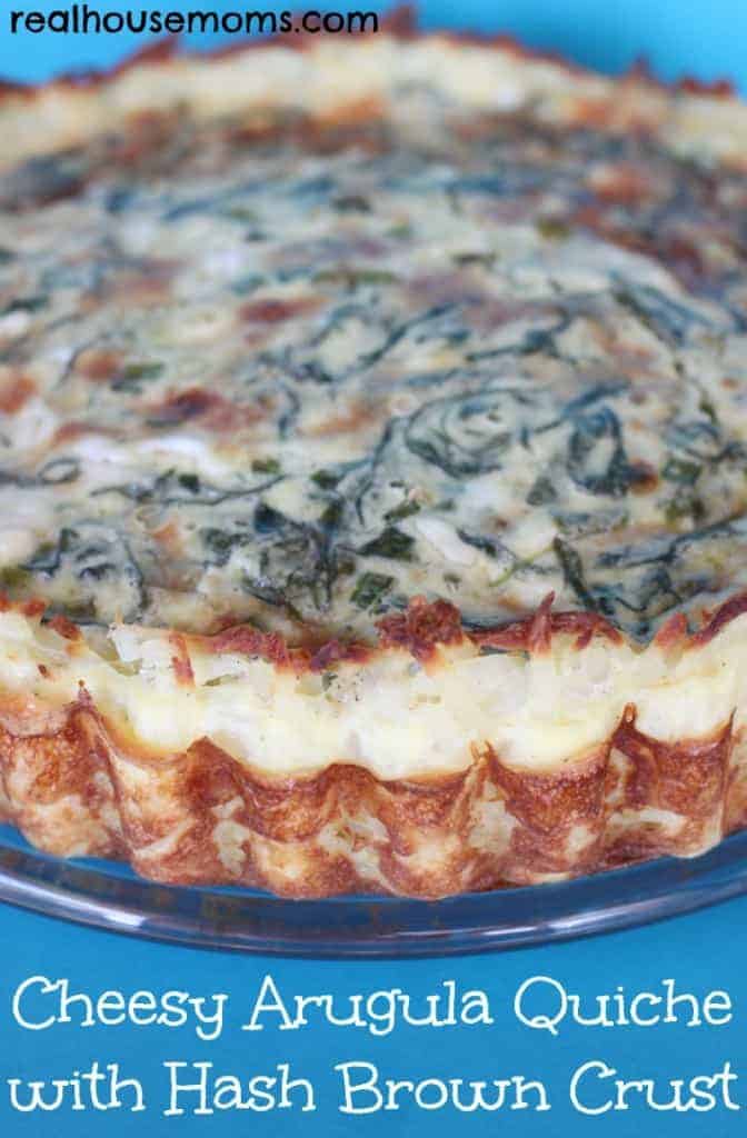 Cheesy Arugula Quiche with Hash Brown Crust